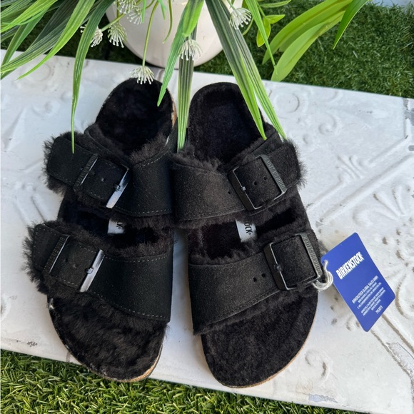 BIRKENSTOCK Arizona shearling fur black EU 37 US 7 Women New with tags $160 - Picture 4 of 12